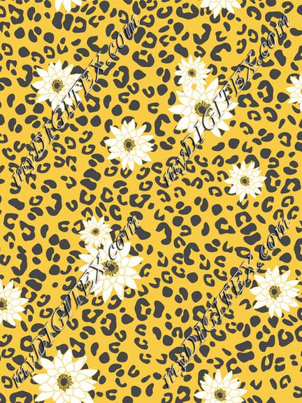 leopard animal abstract geometric with floral yellow white print