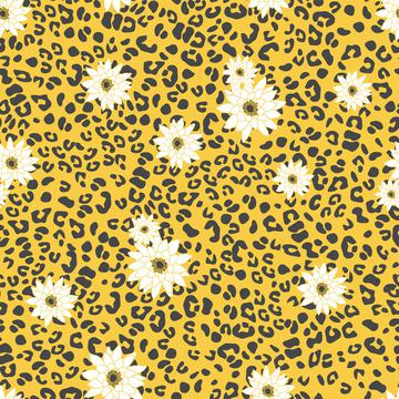 leopard animal abstract geometric with floral yellow white print