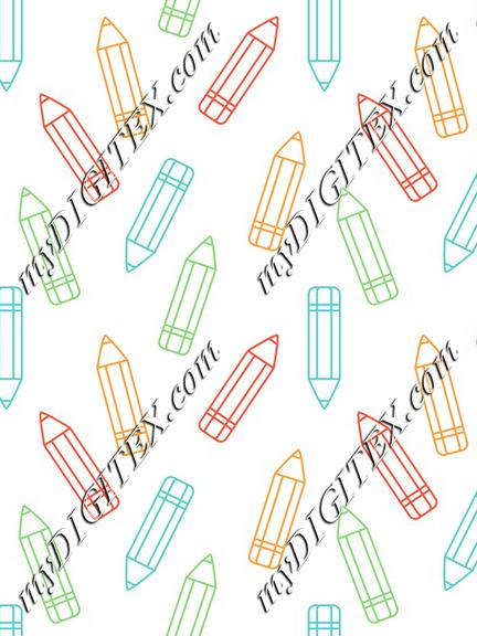 Colored pencils on white background