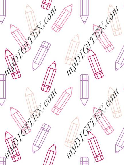 Pink and violet pencils on white background