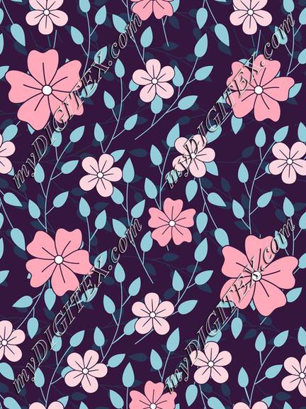 Leaves and flowers on navy background