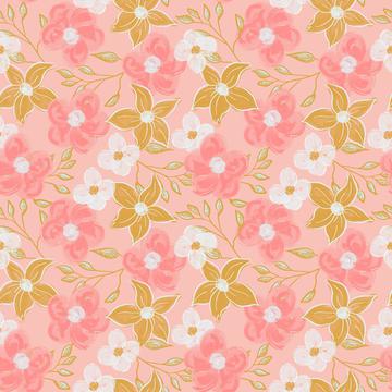 Abstract flowers pink yellow and white on pink background textile. Floral fabric