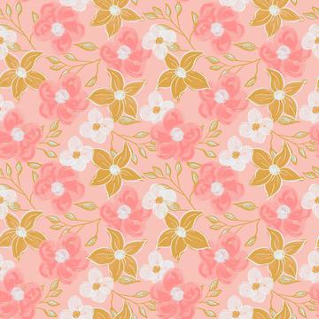 Abstract flowers pink yellow and white on pink background textile. Floral fabric