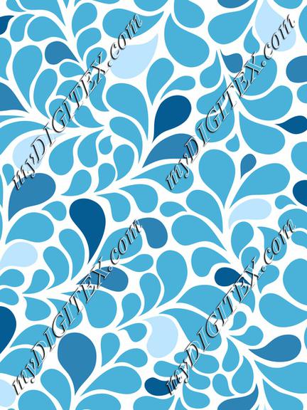 Splash blue ombre flourishes with rain drops ornamental pattern style. Water floral background