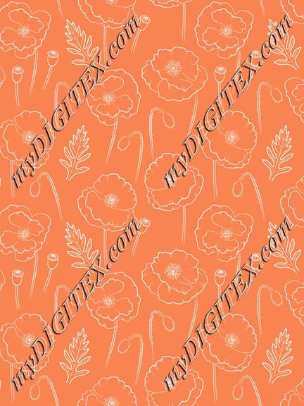 Poppies outline on orange background