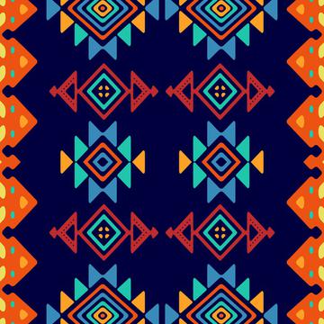 Tribal shapes on a blue background