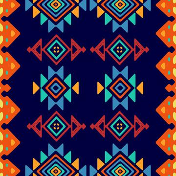 Tribal shapes on a blue background