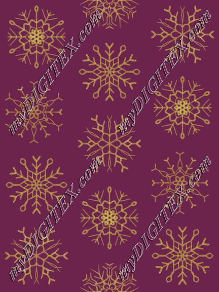 Golden snowflakes on burgundy background