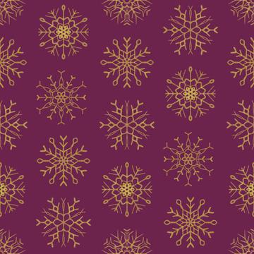 Golden snowflakes on burgundy background