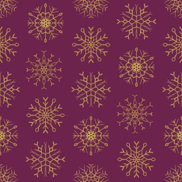 Golden snowflakes on burgundy background