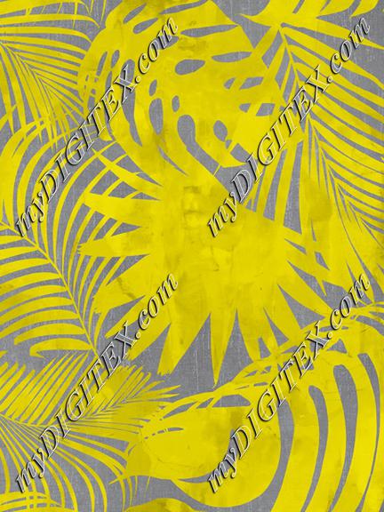 Yellow Grey Exotic Palm Leaves