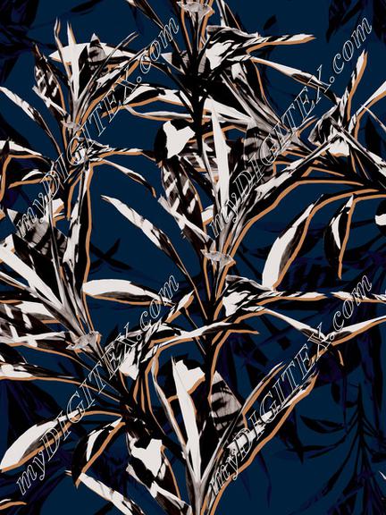 dar blue & Black leaves print