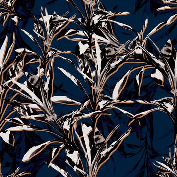 dar blue & Black leaves print