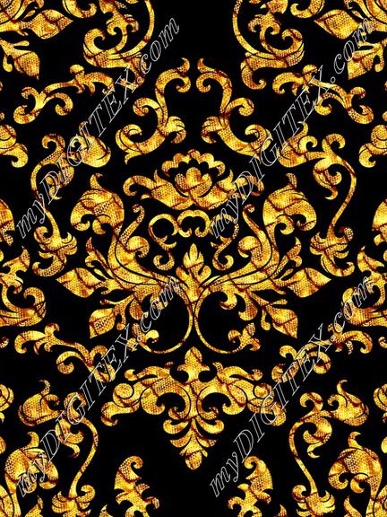 Damask Variations Gold Dragon on Black