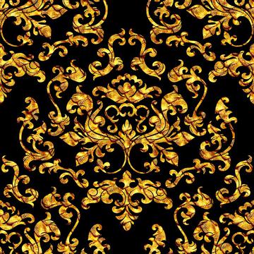 Damask Variations Gold Dragon on Black