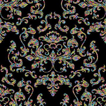 Damask Variations Hippie Love on Black