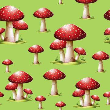 fly agaric Mushrooms on green