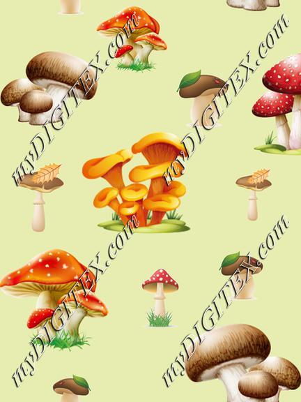 Mushrooms on light Green, Autumn Nature