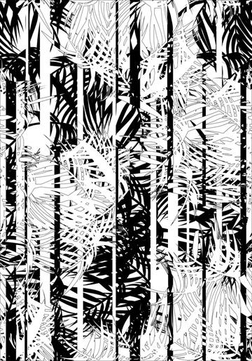 B&W stripes tropical leaves print