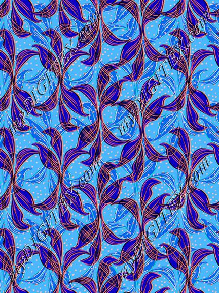 Blue leaves summer print