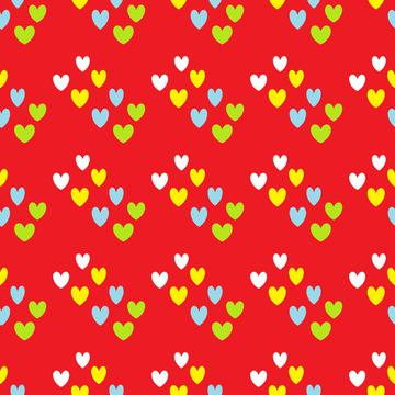 Colorful hearts on red