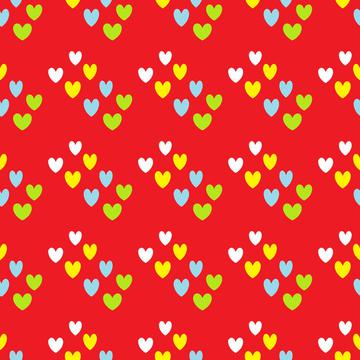 Colorful hearts on red