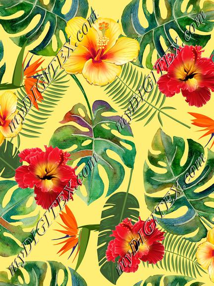 Tropical Leaves and Flowers yellow