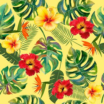 Tropical Leaves and Flowers yellow