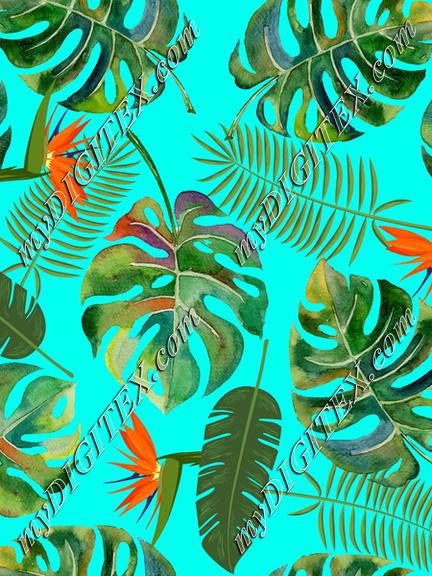 tropical leaves blue