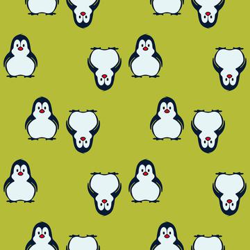 Penguins on a green pattern