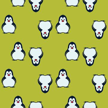 Penguins on a green pattern