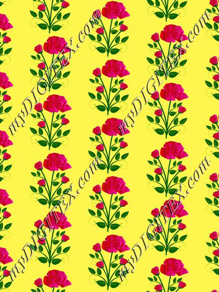 Pink roses on a yellow background pattern