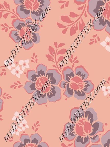 Chintz rose flowers pink and lilac on pink with white ditsy florals