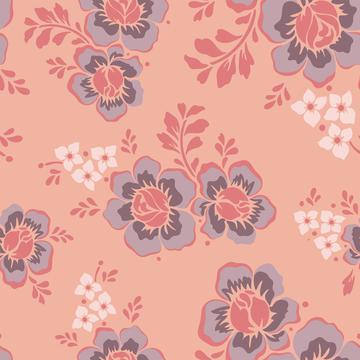 Chintz rose flowers pink and lilac on pink with white ditsy florals
