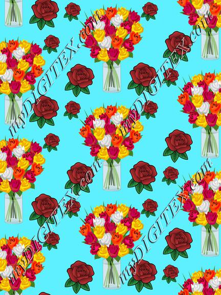 Roses on a blue background pattern