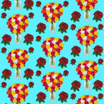 Roses on a blue background pattern