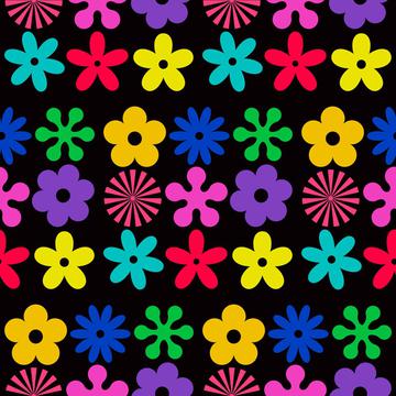 Colorful flowers on a black background pattern