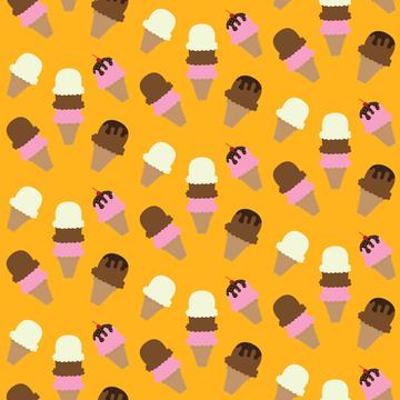 Ice cream on an orange backgroun pattern