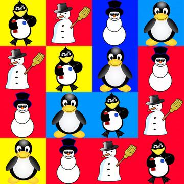 Penguins and snowman colorful pattern