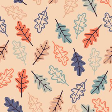 Oak Leaves On Peach Background Autumn Fall Seamless Pattern