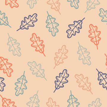 Oak Leaves Outline On Peach Background Autumn Fall Seamless Pattern