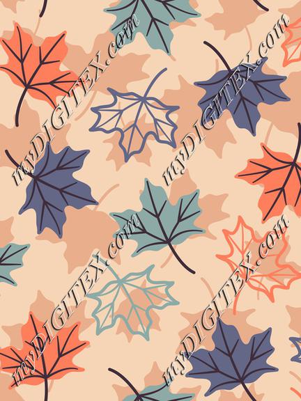 Maple Leaves On Peach Background Autumn Fall Seamless Pattern