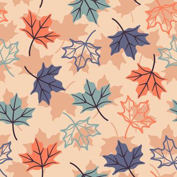 Maple Leaves On Peach Background Autumn Fall Seamless Pattern