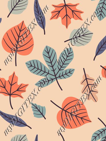 Pastel Autumn Leaves On Peach Background Fall Seamless Pattern