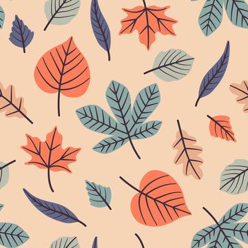 Pastel Autumn Leaves On Peach Background Fall Seamless Pattern