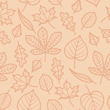 Autumn Leaves Outline On Peach Background Autumn Fall Seamless Pattern