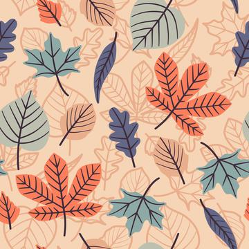 Pastel Autumn Leaves On Peach Background Autumn Fall Seamless Pattern