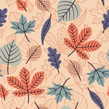 Pastel Autumn Leaves On Peach Background Autumn Fall Seamless Pattern