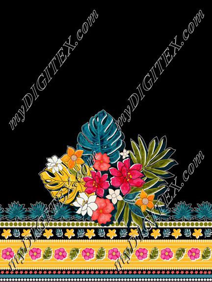 ROS100721FloralBloomingBlackBorder100%