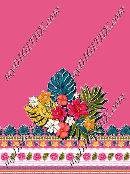 ROS100721FloralBloomingPinkBorder100%